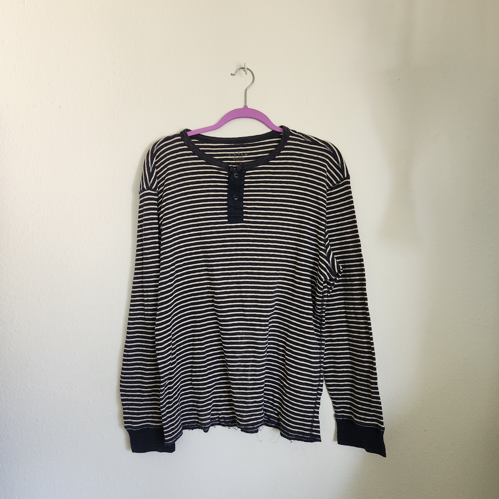 J. Crew Navy and White Striped Henley